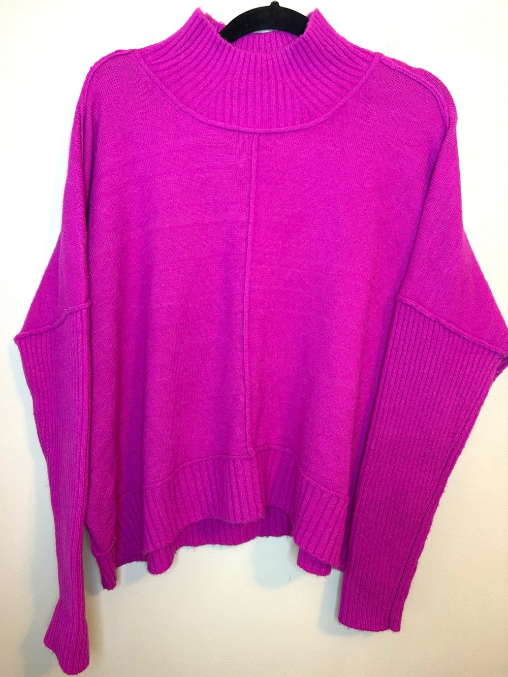 Maeve Anthropologie XL Magenta Pink Wool Blend Mock Neck Oversized Sweater